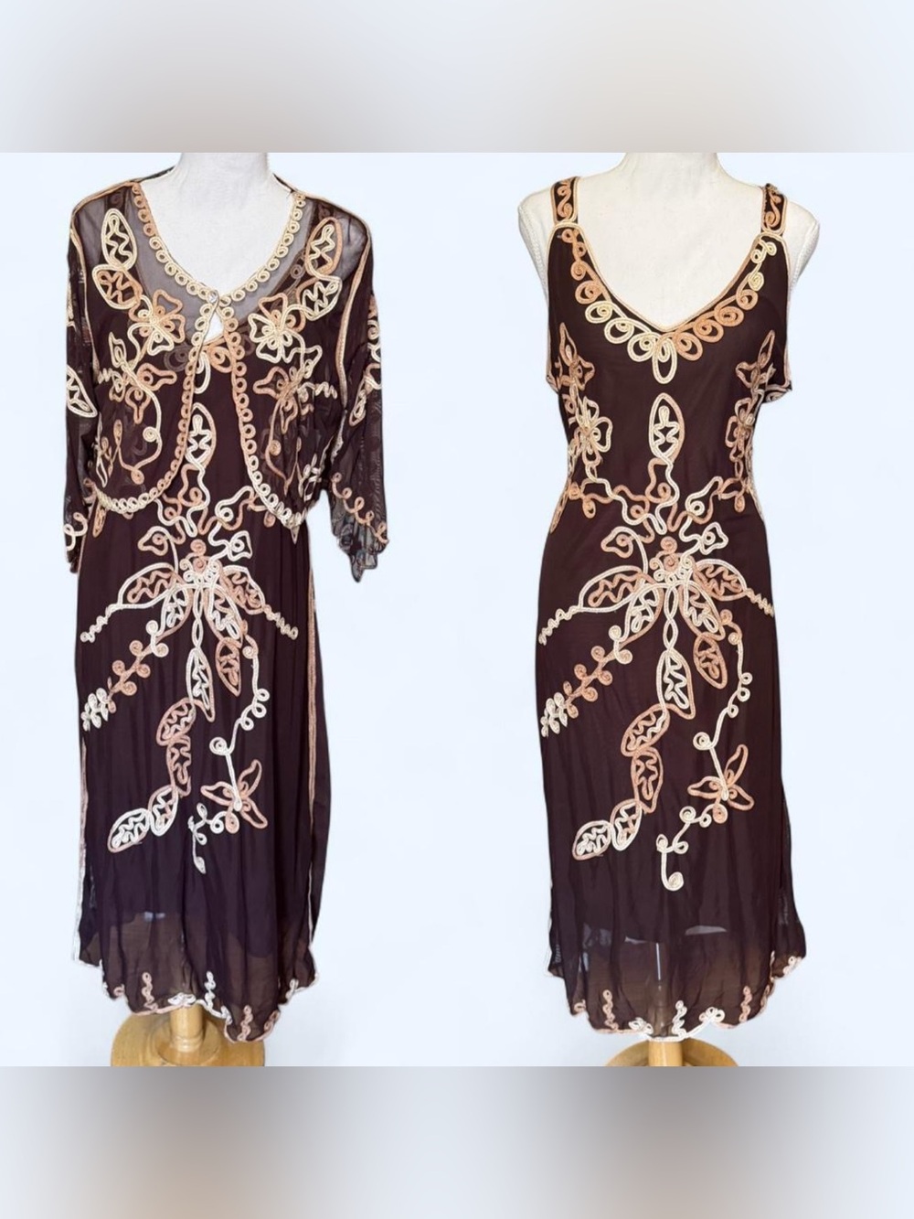 ✨ Vintage Brown Embroidered  2 Piece Dress Set ✨